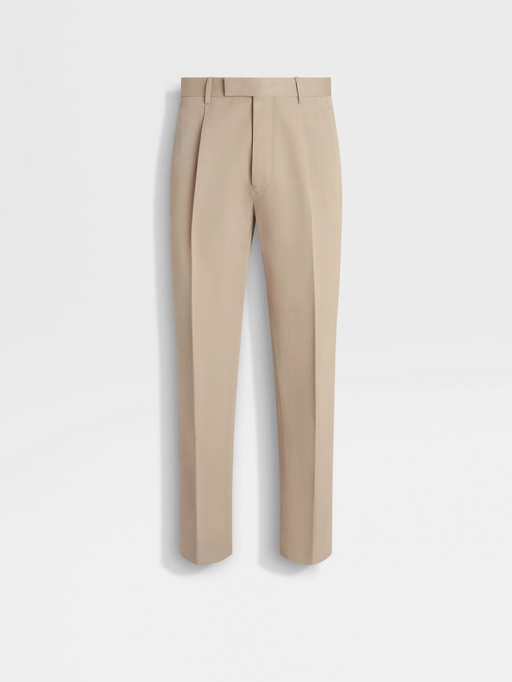 Light Taupe Cotton and Wool Pants
