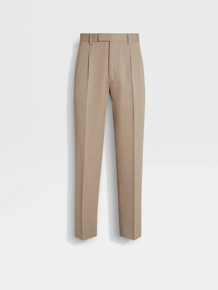 Light Taupe Cotton and Wool Pants