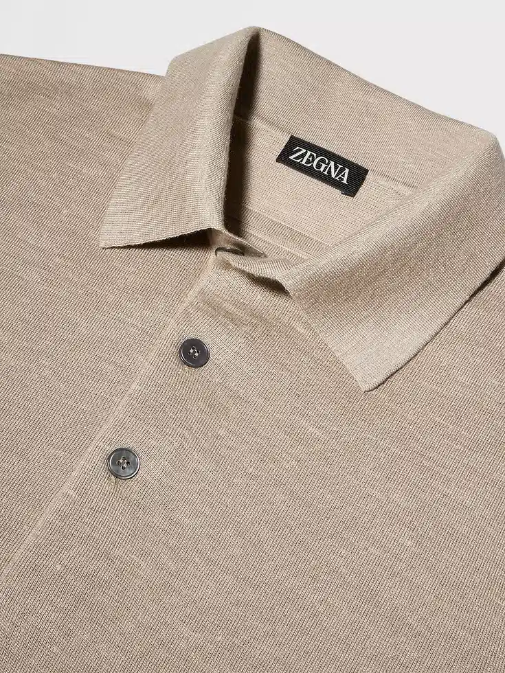 Light Taupe Mélange Silk Cashmere and Linen Polo Shirt Light Taupe Mélange Silk Cashmere and Linen Polo Shirt