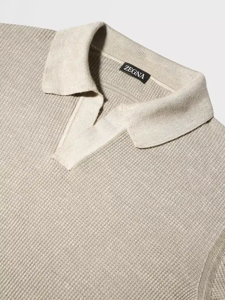 Light Taupe Mélange Silk Cashmere and Linen Polo Shirt Light Taupe Mélange Silk Cashmere and Linen Polo Shirt