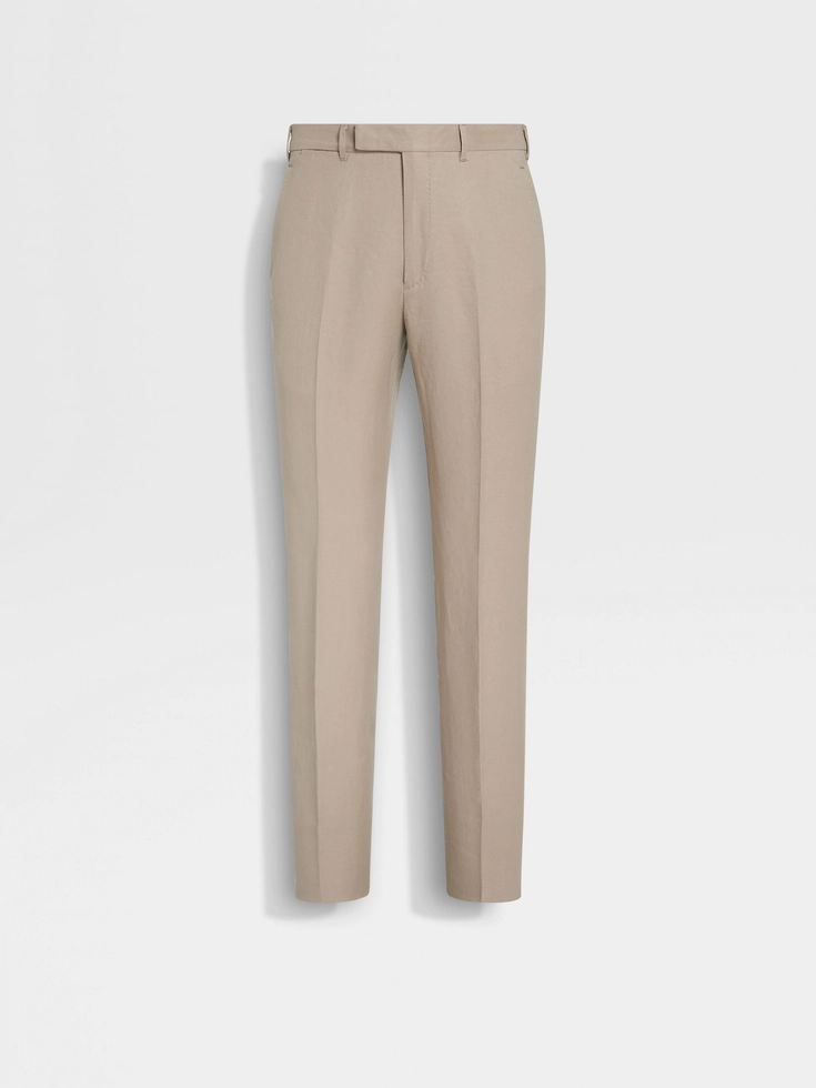 Light Taupe Oasi Lino Blue Flower Pants