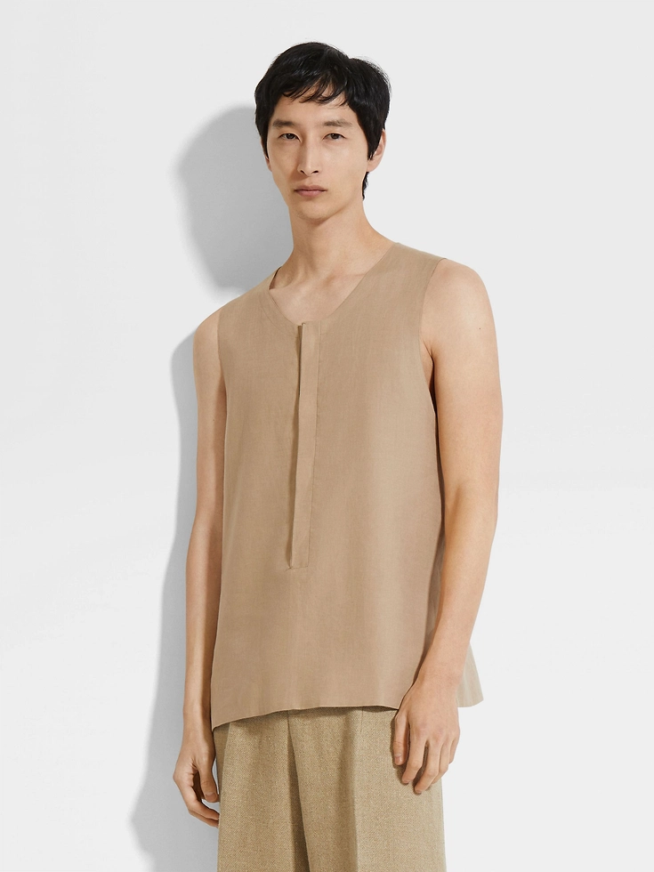 Light Taupe Oasi Lino Tank Shirt