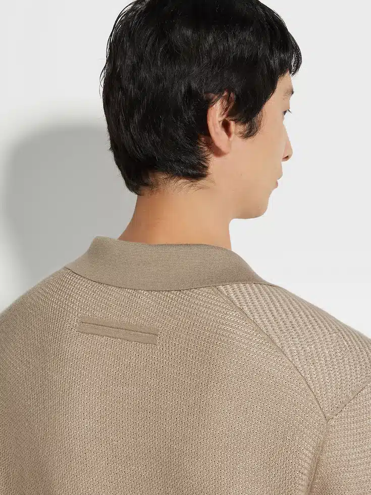 Light Taupe Silk and Cashmere Polo Shirt