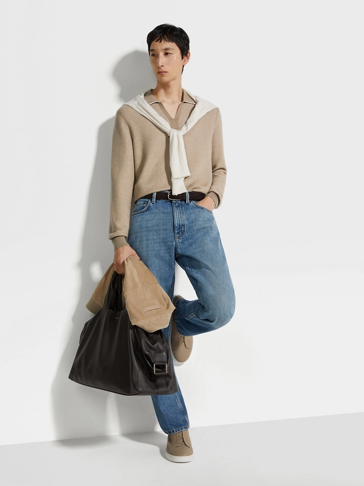 Light Taupe Silk and Cashmere Polo Shirt Light Taupe Silk and Cashmere Polo Shirt