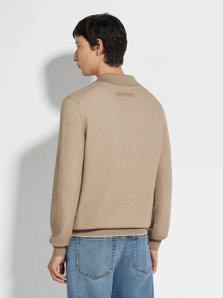 Light Taupe Silk and Cashmere Polo Shirt Light Taupe Silk and Cashmere Polo Shirt