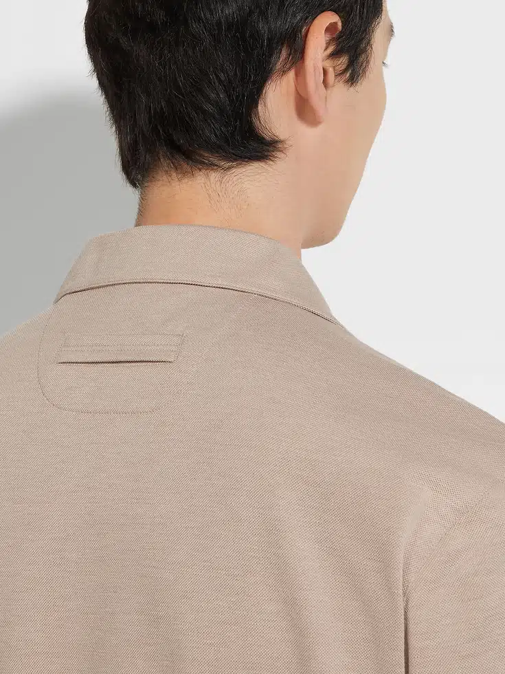 Light Taupe Silk and Cotton Piquet Polo Shirt