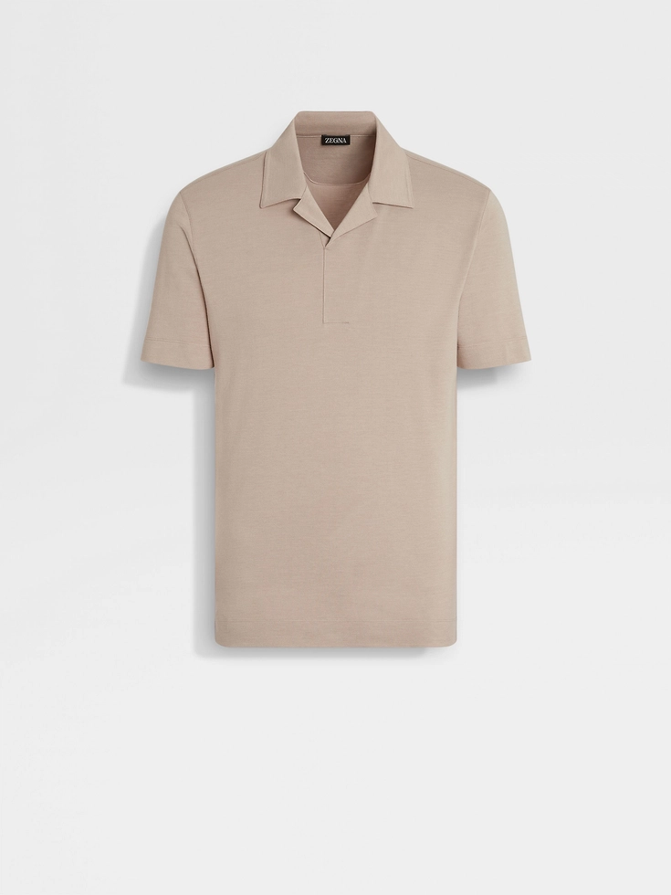 Light Taupe Silk and Cotton Piquet Polo Shirt