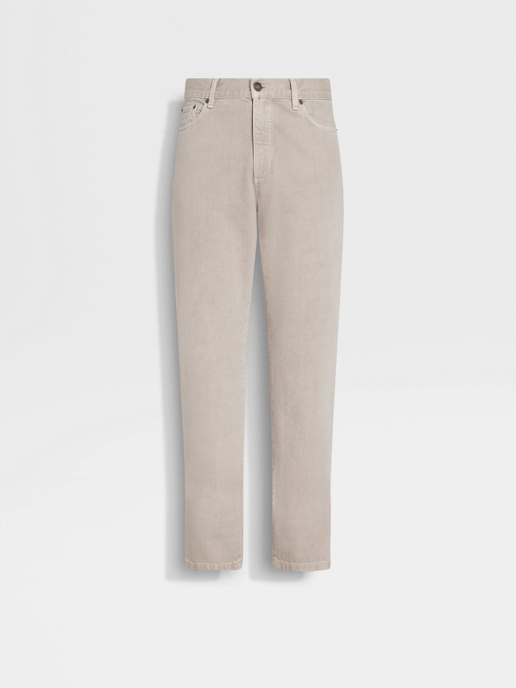 Light Taupe Stone-washed Cotton Roccia Jeans