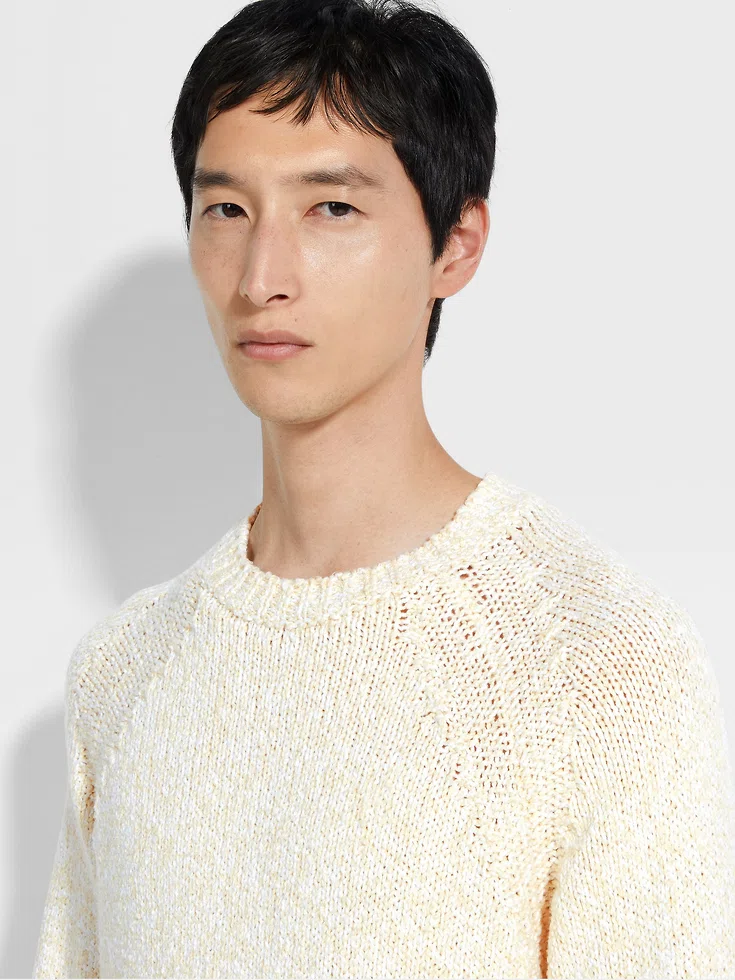 Light Yellow White and Optical White Cotton Crewneck Light Yellow White and Optical White Cotton Crewneck