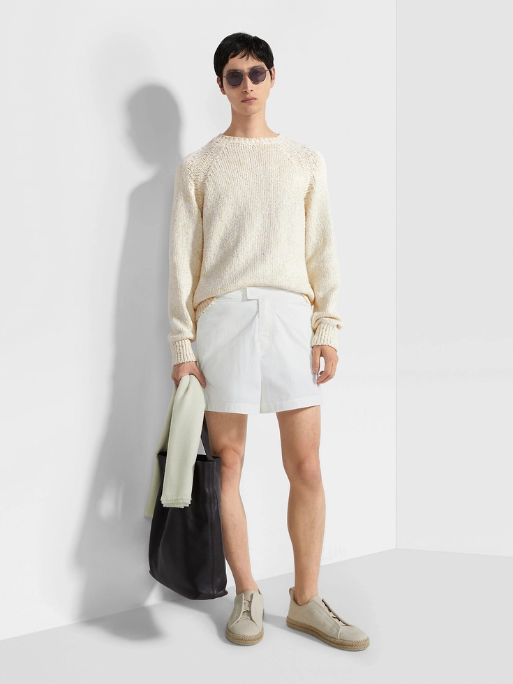 Light Yellow White and Optical White Cotton Crewneck Light Yellow White and Optical White Cotton Crewneck