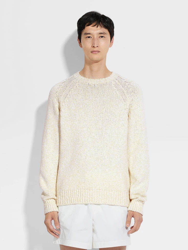 Light Yellow White and Optical White Cotton Crewneck Light Yellow White and Optical White Cotton Crewneck