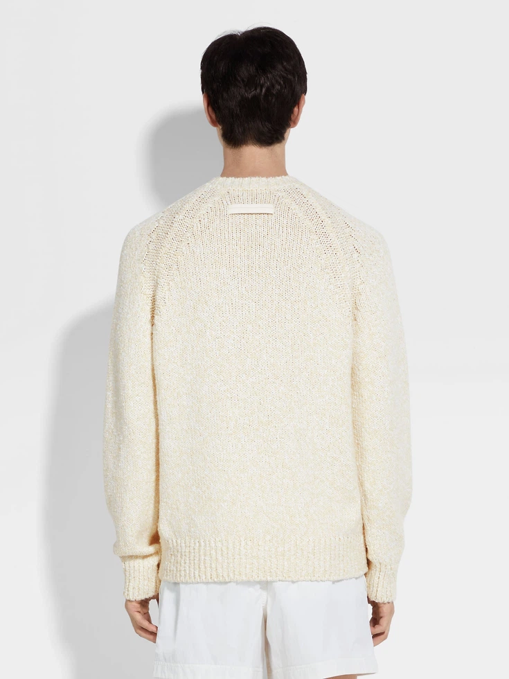 Light Yellow White and Optical White Cotton Crewneck Light Yellow White and Optical White Cotton Crewneck