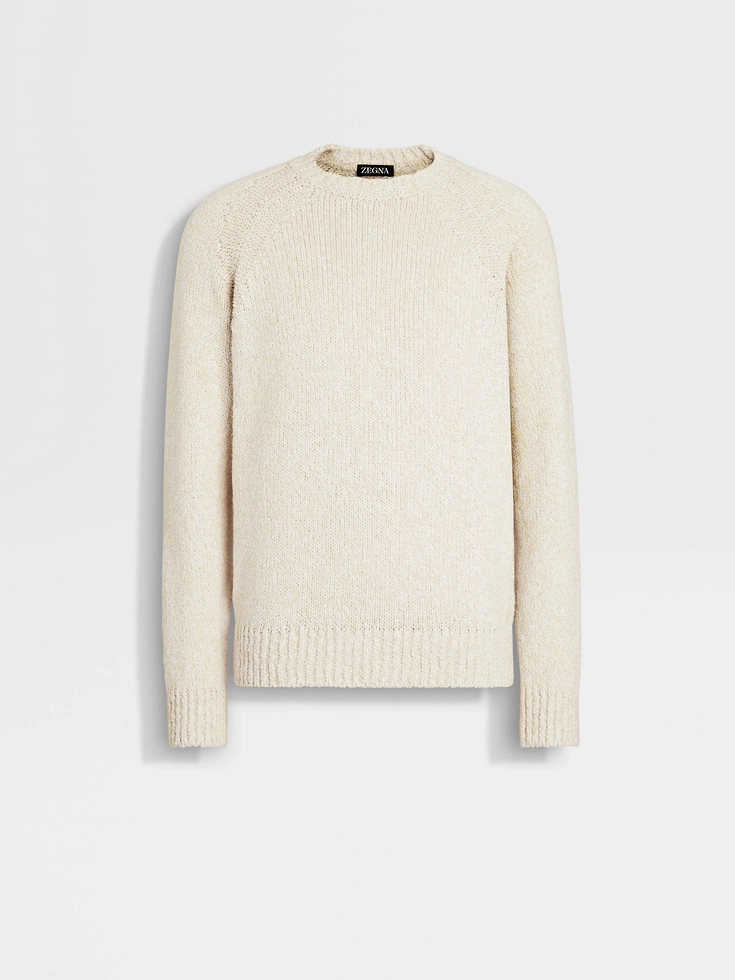 Light Yellow White and Optical White Cotton Crewneck Light Yellow White and Optical White Cotton Crewneck