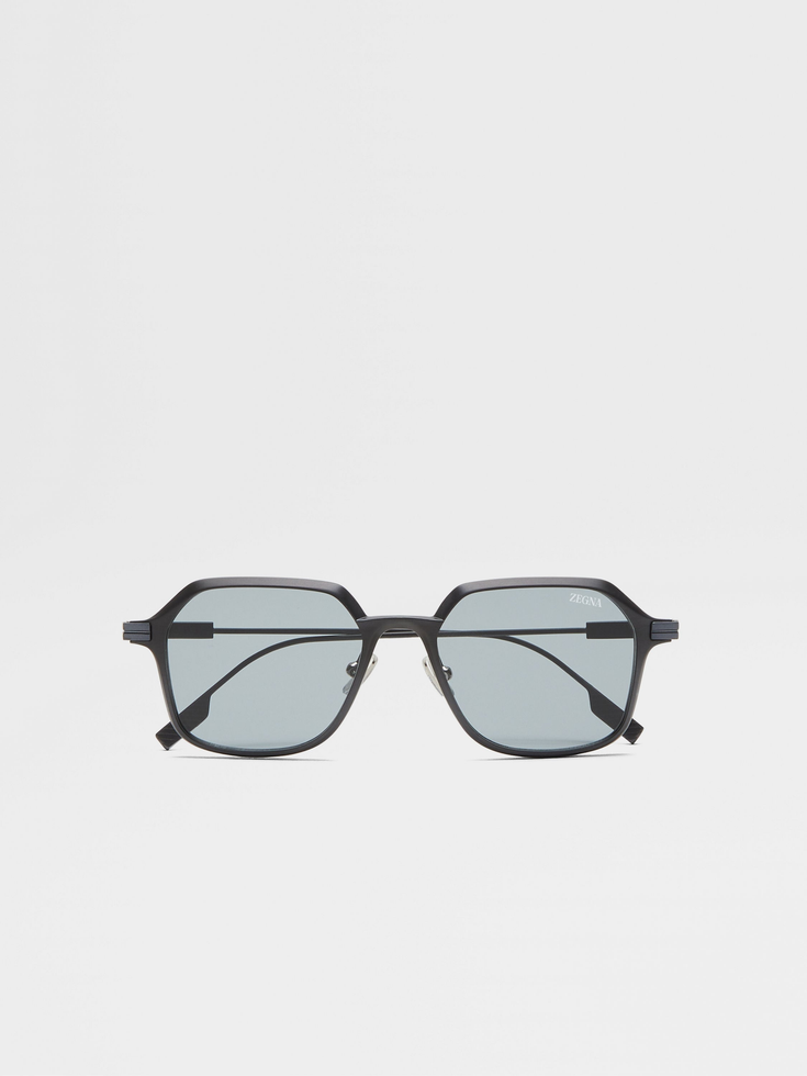 Navy Blue Aluminum and Metal Sunglasses