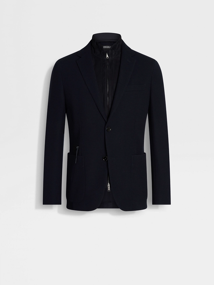 Navy Blue High Performance™ Jersey Wool and Cotton Jacket