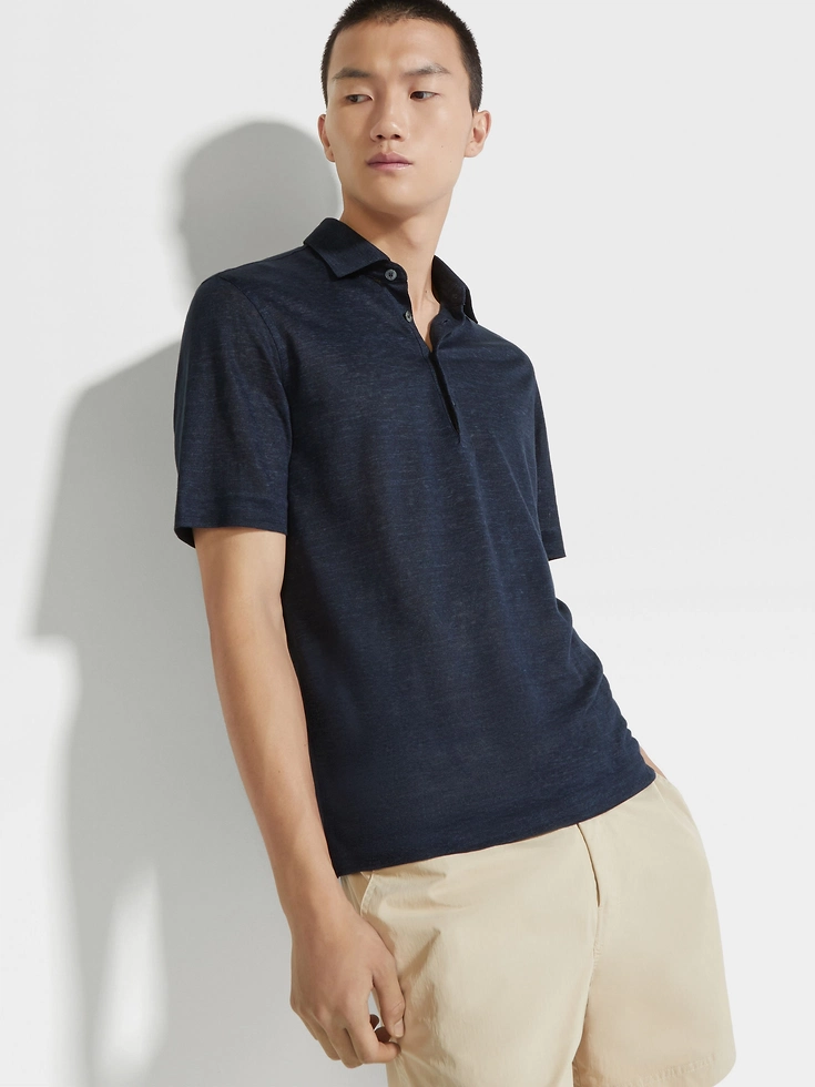 Navy Blue Linen Polo Shirt Navy Blue Linen Polo Shirt