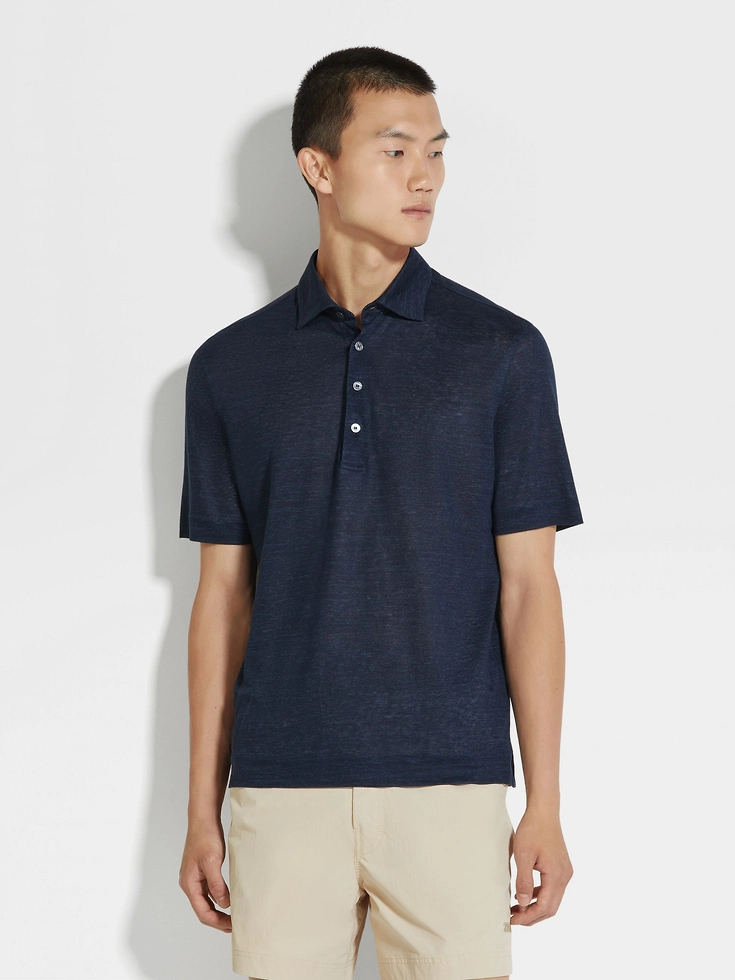 Navy Blue Linen Polo Shirt Navy Blue Linen Polo Shirt