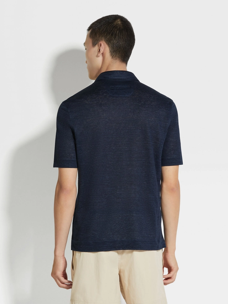 Navy Blue Linen Polo Shirt Navy Blue Linen Polo Shirt