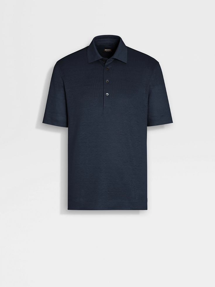 Navy Blue Linen Polo Shirt