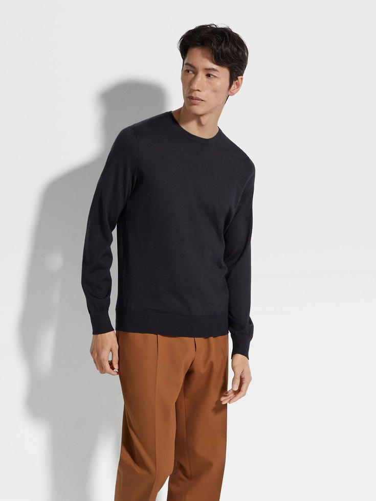 Navy Blue Mélange Cashseta Crewneck Navy Blue Mélange Cashseta Crewneck