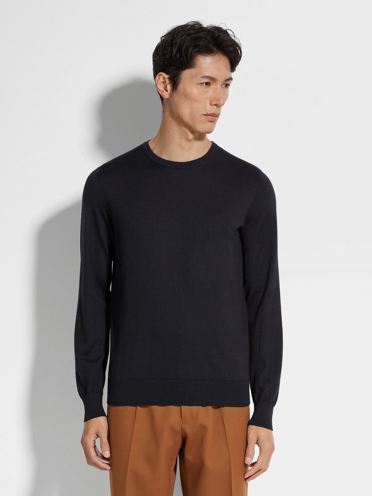 Navy Blue Mélange Cashseta Crewneck Navy Blue Mélange Cashseta Crewneck