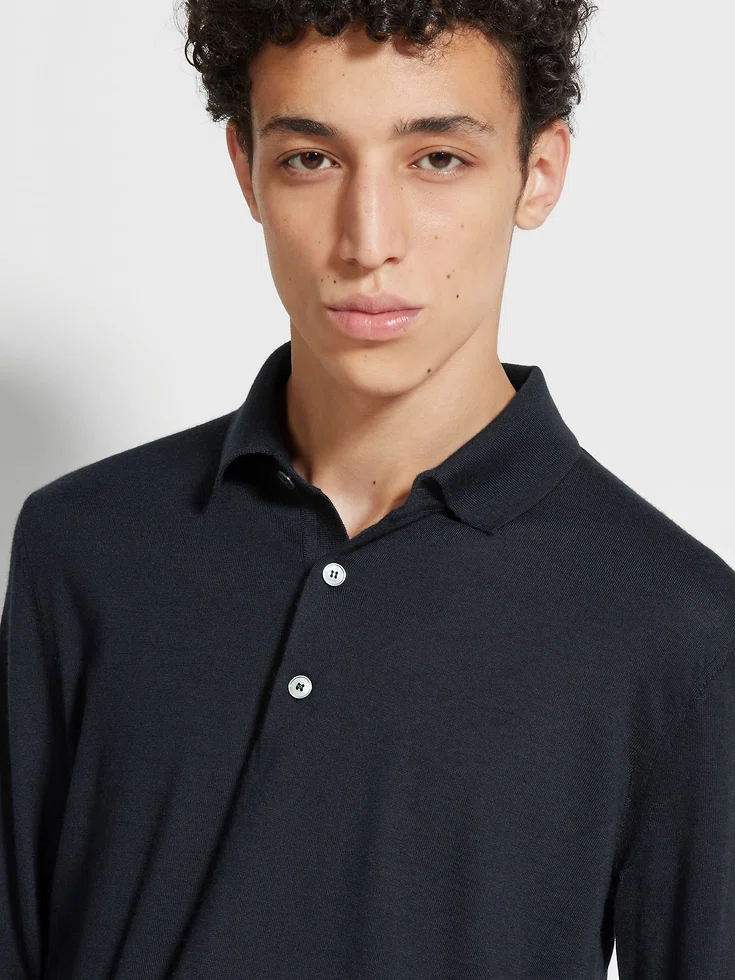 Navy Blue Mélange Cashseta Polo Shirt