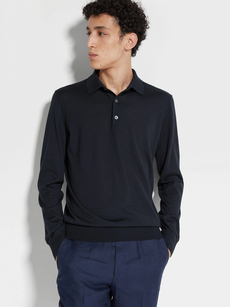 Navy Blue Mélange Cashseta Polo Shirt Navy Blue Mélange Cashseta Polo Shirt