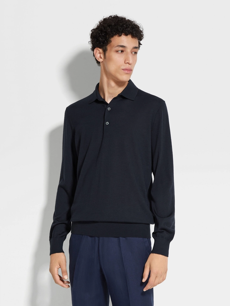 Navy Blue Mélange Cashseta Polo Shirt Navy Blue Mélange Cashseta Polo Shirt