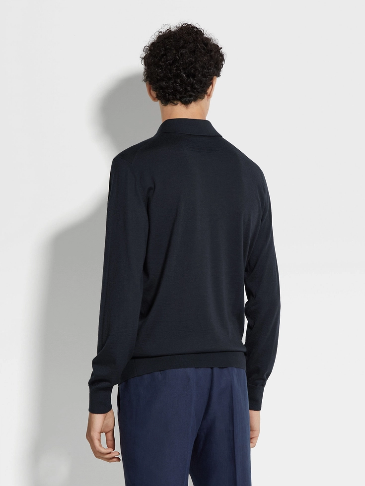 Navy Blue Mélange Cashseta Polo Shirt Navy Blue Mélange Cashseta Polo Shirt