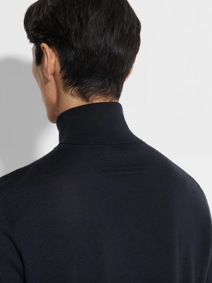 Navy Blue Mélange Cashseta Turtleneck
