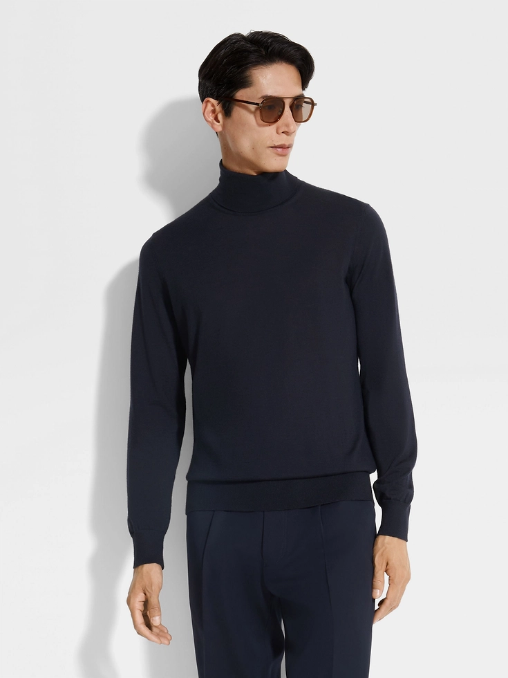 Navy Blue Mélange Cashseta Turtleneck Navy Blue Mélange Cashseta Turtleneck
