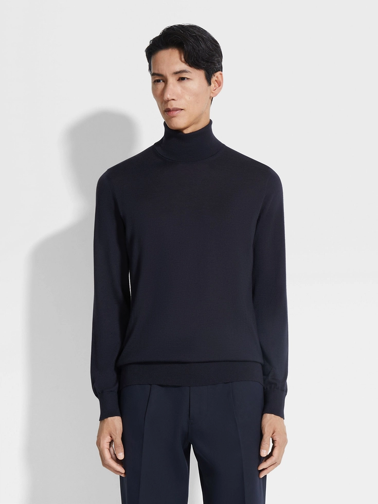 Navy Blue Mélange Cashseta Turtleneck Navy Blue Mélange Cashseta Turtleneck