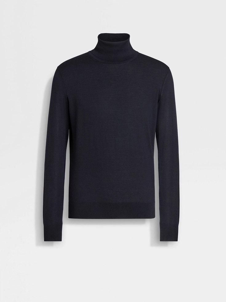 Navy Blue Mélange Cashseta Turtleneck