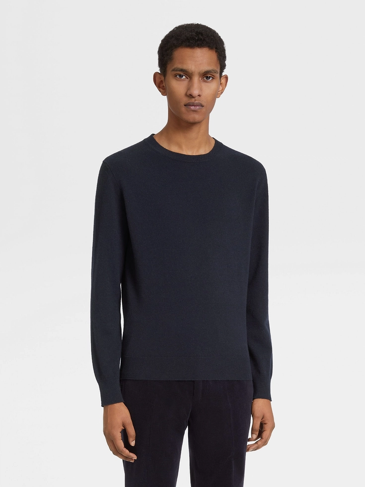 Navy Blue Mélange Oasi Cashmere Crewneck