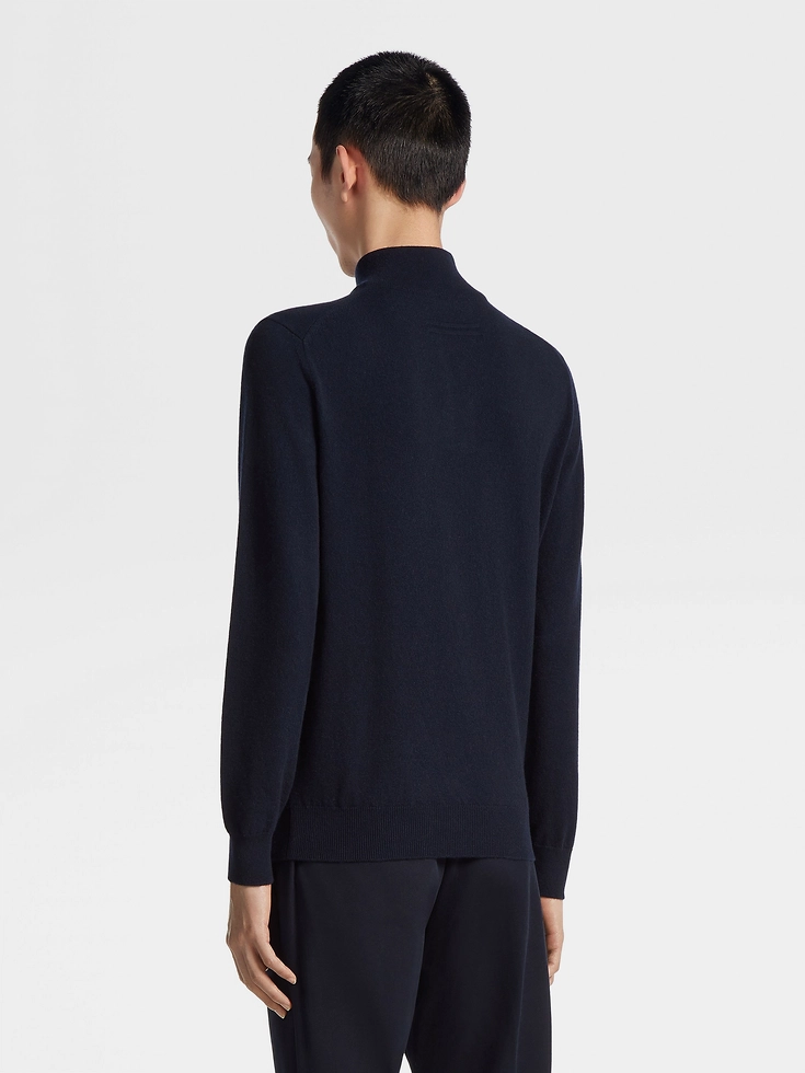 Navy Blue Mélange Oasi Cashmere Zip Mock Neck Sweater Navy Blue Mélange Oasi Cashmere Zip Mock Neck Sweater