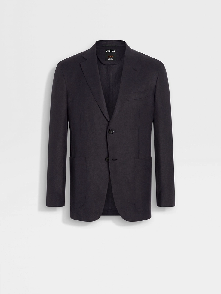 Navy Blue Oasi Lino Blue Flower Jacket