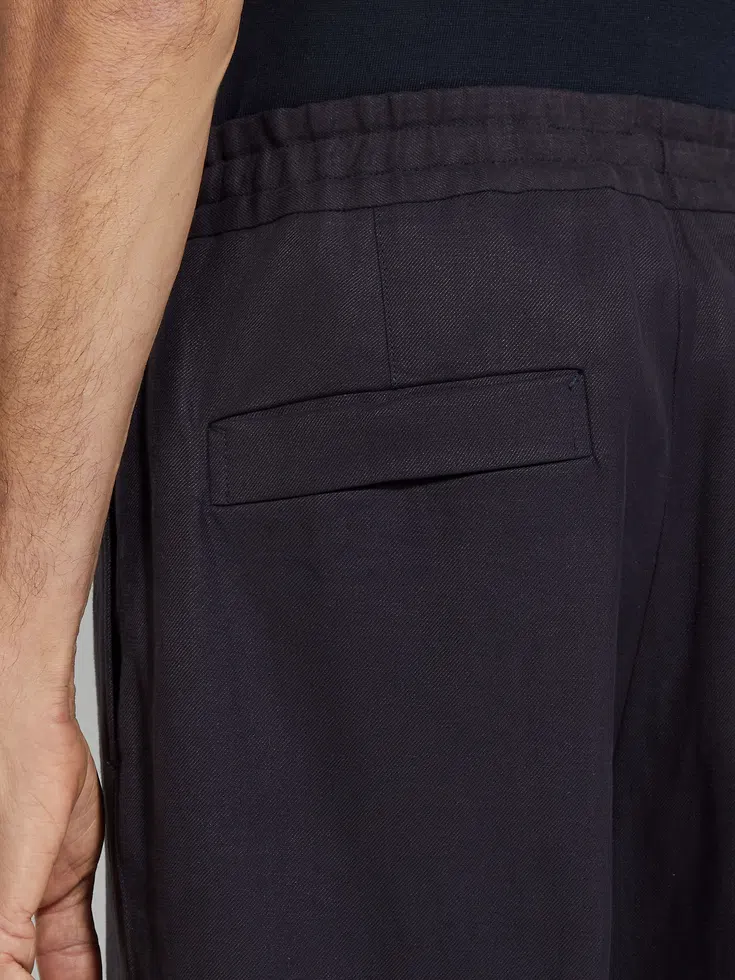 Navy Blue Oasi Lino Blue Flower Pants