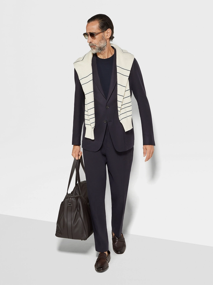 Navy Blue Oasi Lino Blue Flower Pants Navy Blue Oasi Lino Blue Flower Pants