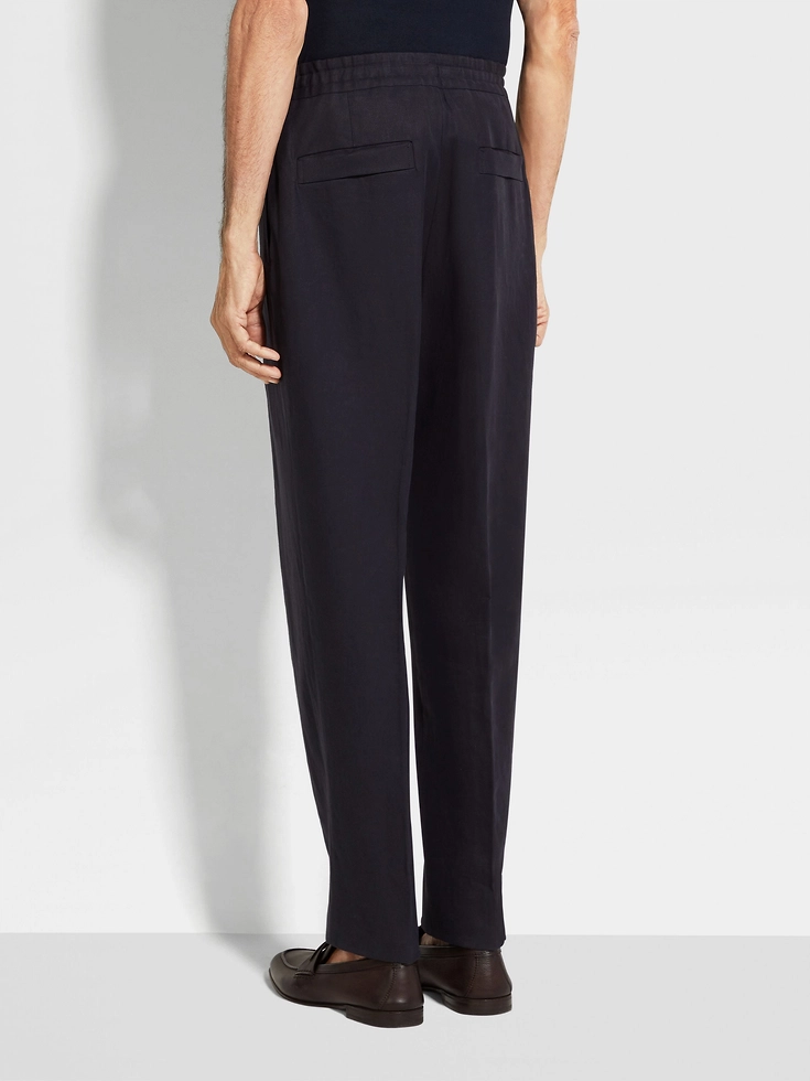 Navy Blue Oasi Lino Blue Flower Pants Navy Blue Oasi Lino Blue Flower Pants