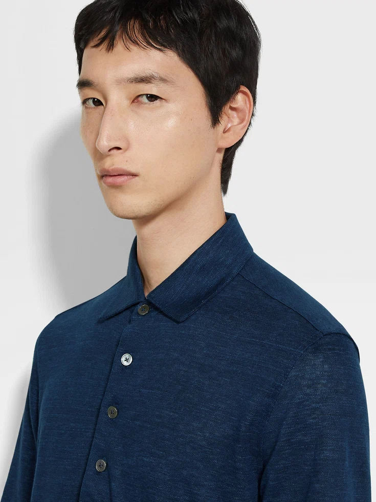 Navy Blue Oasi Lino Polo Shirt