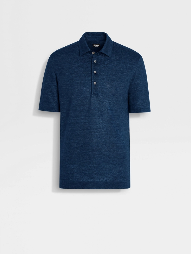 Navy Blue Oasi Lino Polo Shirt
