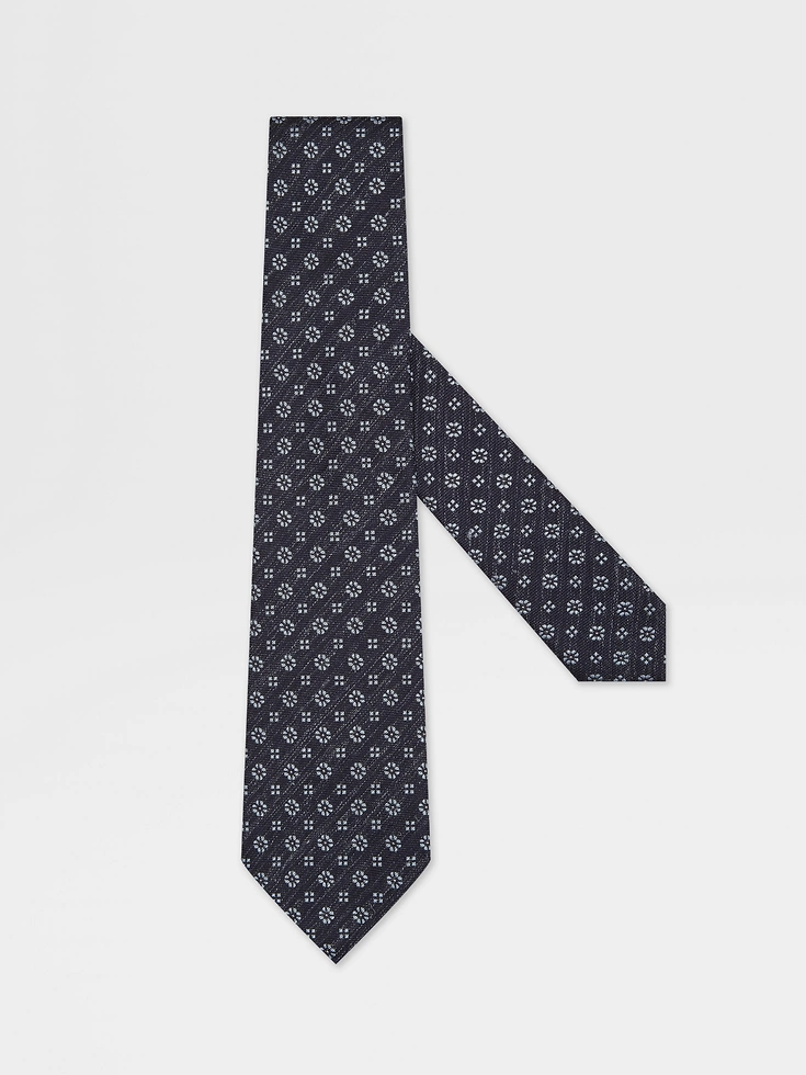 Navy Blue Silk and Linen Tie
