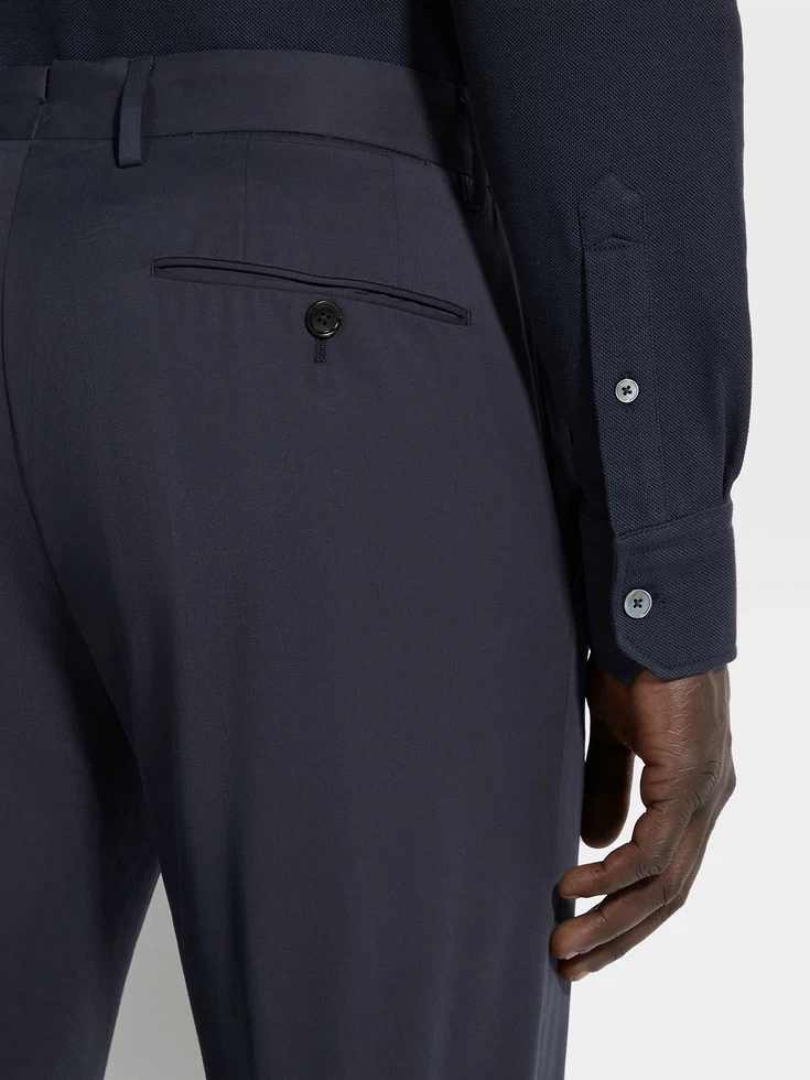Navy Blue Stretch Cotton Pants
