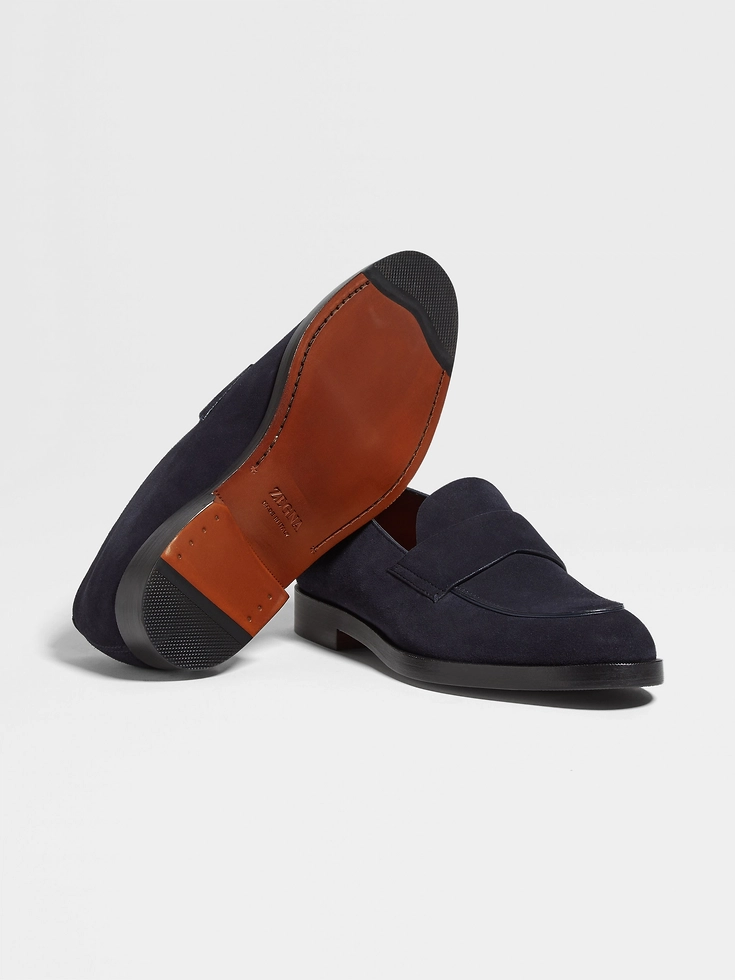 Navy Blue Suede Torino Loafers
