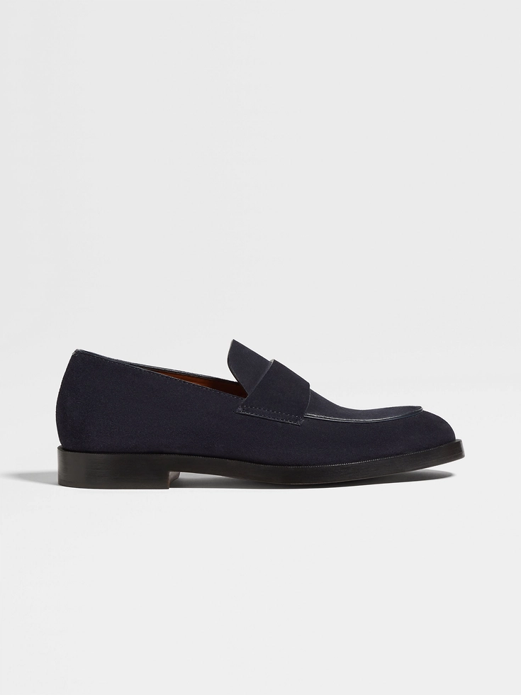 Navy Blue Suede Torino Loafers