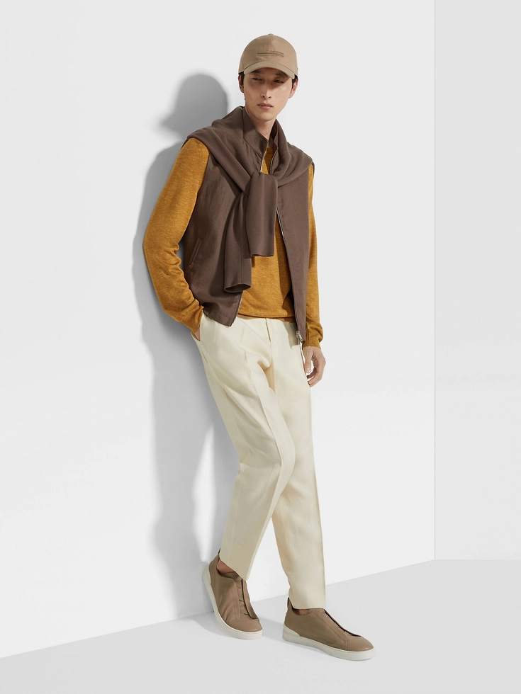 Ochre Mélange Silk Cashmere and Linen Crewneck Ochre Mélange Silk Cashmere and Linen Crewneck