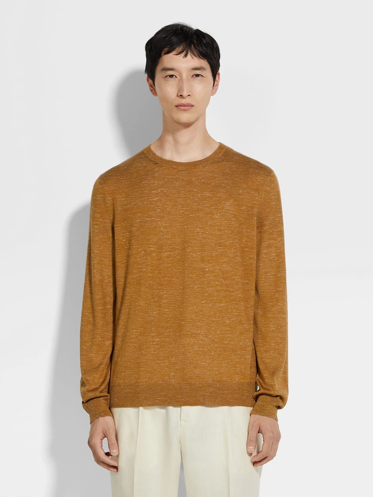 Ochre Mélange Silk Cashmere and Linen Crewneck Ochre Mélange Silk Cashmere and Linen Crewneck
