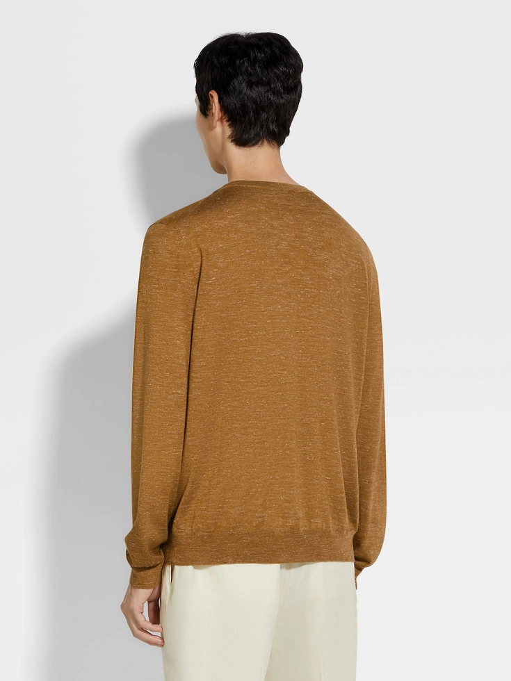 Ochre Mélange Silk Cashmere and Linen Crewneck Ochre Mélange Silk Cashmere and Linen Crewneck