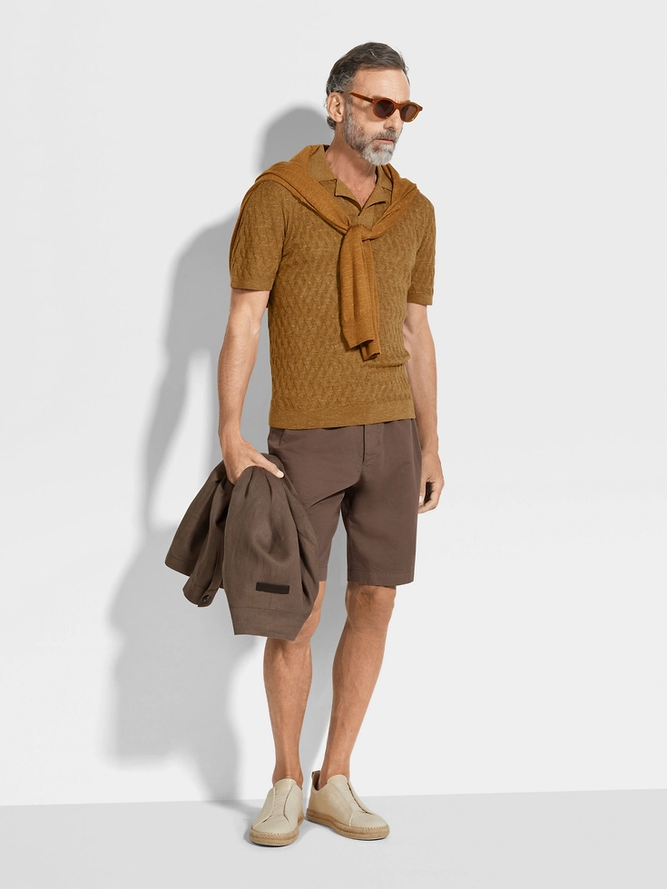 Ochre Mélange Silk Cashmere and Linen Polo Shirt Ochre Mélange Silk Cashmere and Linen Polo Shirt