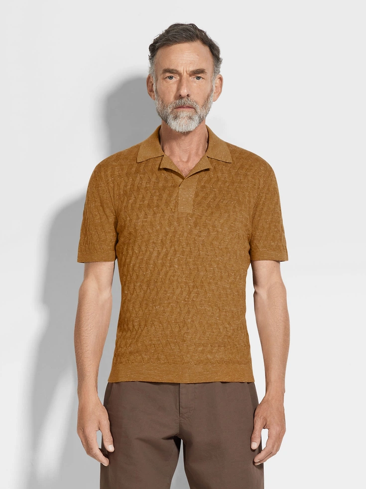 Ochre Mélange Silk Cashmere and Linen Polo Shirt Ochre Mélange Silk Cashmere and Linen Polo Shirt